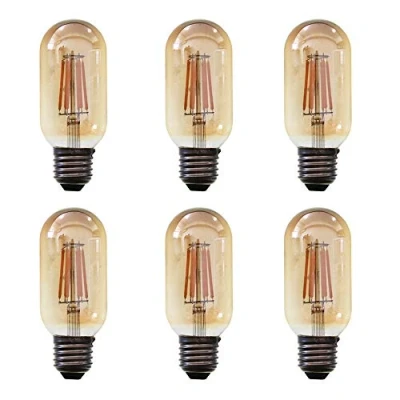 Image of Huamu 6 Pack T45 LED Edison Bulb 6W 600 LM 2700K Warm Light 60W Halogen Replacement E27 Screw Vintage Decorative Amber Glass Tubular Filament Non dimmable
