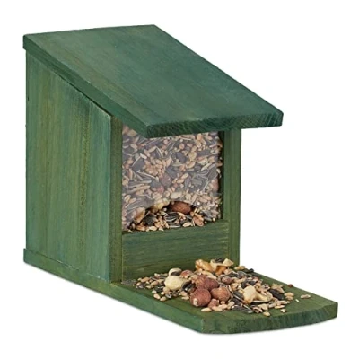 Image of Relaxdays Squirrel Feeder House, Feeding Station Box, Standing, Wooden, HWD: 17.5 x 12 25 cm, Dark Green