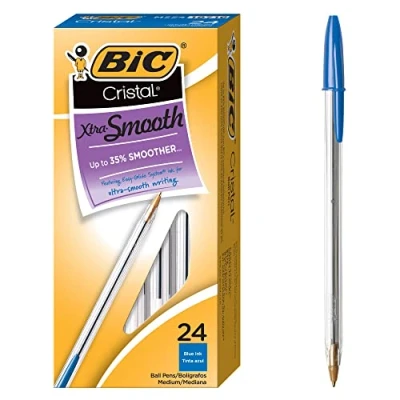 Image of BIC Cristal Xtra Smooth Ballpoint Pen, Medium Point (1.0mm), Blue, 24 Count