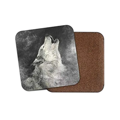Image of 1 x Howling Wolf Coaster Wolves Dog White Grey Husky Fun Mum Dad #15284