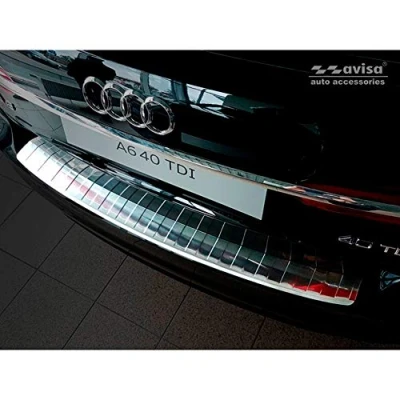 Image of Stainless Steel Rear bumper protector compatible with Audi A6 (C8) Avant 2018 &#039;Ribs&#039; incl. S Line &amp; Allroad, Silver