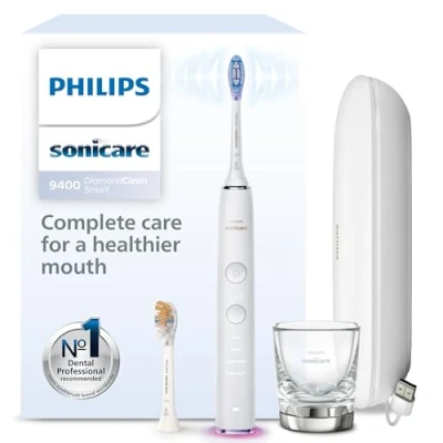 Image of Philips Sonicare DiamondClean Smart 9400 Electric Toothbrush, Sonic Toothbrush with App, Pressure Sensor, Brush Head Detection, 4 Brushing Modes and 3 Intensity Levels, White, Model HX9917/88