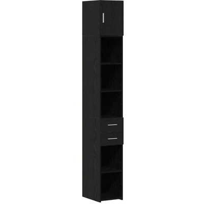 Image of vidaXL Slim Storage Cabinet Black Oak 30x42.5x225 cm Engineered Wood