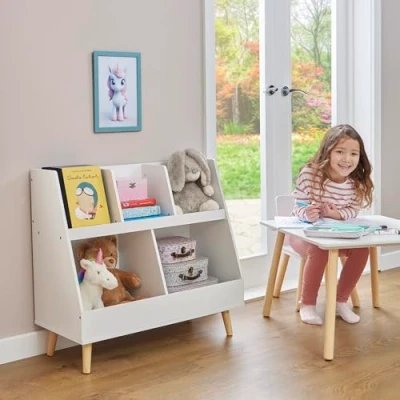 Image of Liberty House Toys Kids White Sloping Bookcase, H725 x W800 D350mm