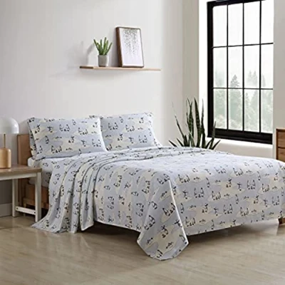 Image of Eddie Bauer Full Sheets, Cotton Flannel Bedding Set, Brushed for Extra Softness, Cozy Home Decor (Skating Penguin, 4 pcs, Full)