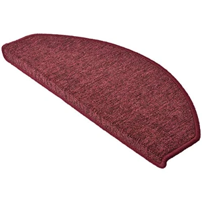 Image of Beautissu Indoor Stair Pads 28x65cm ProStair Set of 15 Tread Mats Non Slip Adhesive Round Mat/Carpet for Stairs Noise Reduction &amp; Floor Protection Bordeaux