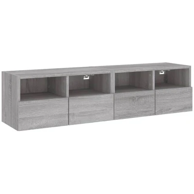 Image of vidaXL Modern Grey Sonoma TV Wall Cabinets 2 pcs Set Engineered Wood Floating Media Unit with Shelves and Compartments Mounted Living Room/Entertainment Center