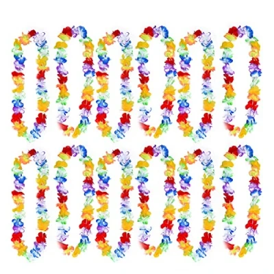 Image of 12 Pcs Hawaiian Garlands, Luau Aloha Flower Lei Perfect Fancy Dress,Beach Theme Party Supplies,Tropical Decorative Favours, Pool Decorations Accessories for Adults Kids