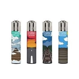 Image of Clipper Lighters 4pcs Set, Collection SET DESIGN (No Fuel) Mix Designs Refillable Assorted Colors Reusable Soft Flame Kitchen Lighter (Holidays 4pcs)