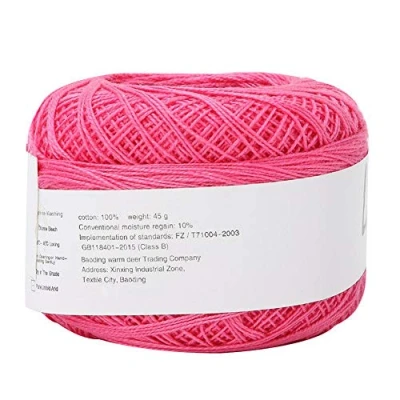 Image of Crochet Yarn Colourful Glitter Cotton Thread Popular Lace Line Hand Crocheted Summer Silk Light Thin with a for Embroidery(6615 Rose Red)