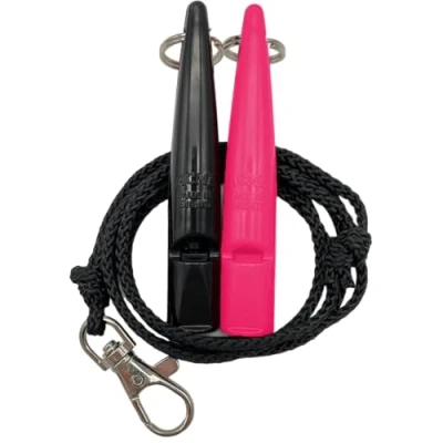 Image of ACME Dog Whistle No. 210.5 with Band Double Pack 2 Whistles Including Bands Ideal for Recall Loud and Far reaching (Black + DG Pink)