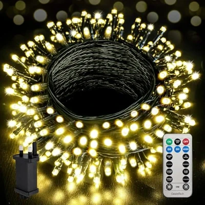 Image of Desiretech Christmas Tree Lights 10m 100 LED Outdoor Waterproof Plug in String Lights, Remote Control, 8 Modes, Timer, Dimmable Warm White for Indoor &amp; Decorations