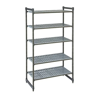 Image of Cambro CBU244884V5 Camshelving Series Basics Plus Slotted Base Unit with 5 Shelves, Brushed Graphite, 61 cm x 122 214