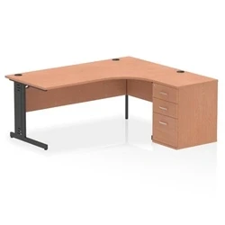 Image of Impulse 1800 RH Crescent Desk Beech/Black Cable Managed Leg 600 DH Ped