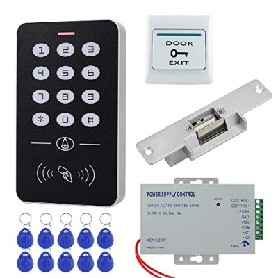 Image of HFeng Door Access Control System with Electric Strikc Lock + RFID Keypad DC12V 3A Power Supply Controller 10pcs Keyfobs Cards for Entry