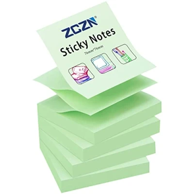 Image of ZCZN Pop up Sticky Notes 76 x mm, 4 Pads Assorted Colours Self Stick Notes, 100 Sheets/Pad, Light Green