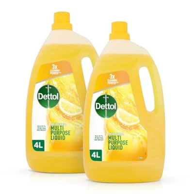 Image of Dettol Surface Cleaner, Citrus, 2x4L, Multi Purpose Floor Cleaning Liquid, Kitchen Grease Sink Powerful Cleaning, Antibacterial, Disinfectant, Household Cleaners