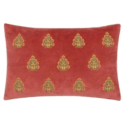 Image of Paoletti Rennes Embroidered Feather Filled Cushion Red Cotton Size 40 cm x 60