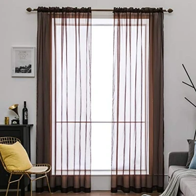 Image of MIULEE 2 Panels Solid Color Sheer Window Curtains Smooth Elegant Voile Panels/Drapes/Treatment for Bedroom Living Room Coffee 55&quot; Wx96 L, Rod Pocket