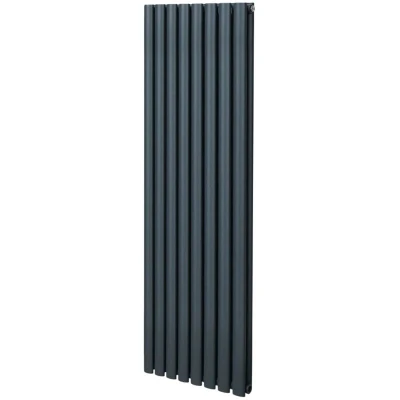Image of Oval Column Radiator 1600mm x 480mm Modern Designer Double Panel Central Heating Heater Matt Anthracite Grey Carbon Steel Vertical Kitchen Living Room Bathroom Cleaning Brush Fixing Kit &amp; Brackets