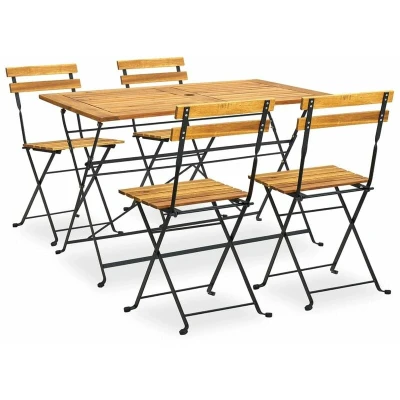 Image of vidaXL Solid Acacia Wood Folding Garden Dining Set 5 Piece Chairs and Table Patio Outdoor Furniture