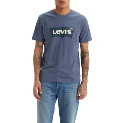 Image of Levi&#039;s Graphic Crewneck TEE Print Tshirt, Men&#039;s, Size: Small, Vintage indigo