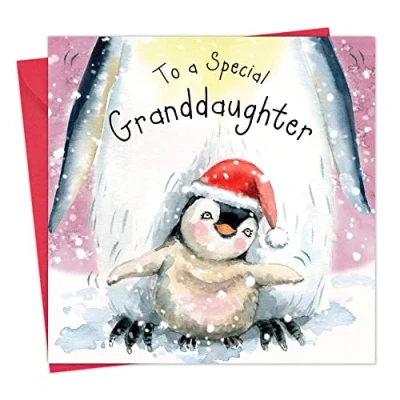 Image of Twizler Merry Christmas Card for Granddaughter with Penguin Xmas Female Her