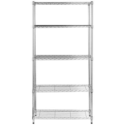 Image of Amazon Basics 5 Shelf Storage Unit With Height Adjustable Shelves and Levelling Feet, 680 kg Max Weight, Chrome, 35.5 cm D x 91.4 W 182.8 H