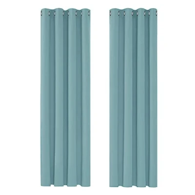 Image of Deconovo Super Soft Solid Curtains Eyelet Blackout Ring Top for Boys Room Sky Blue 52&quot;x 63&quot; 1 PAIR