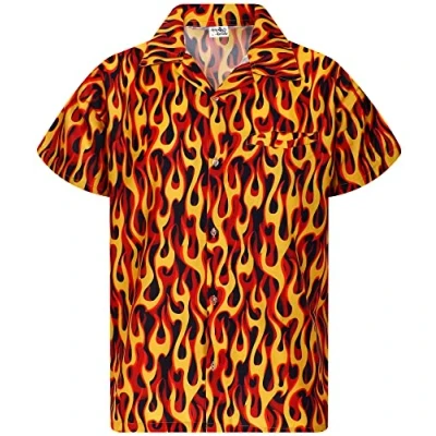 Image of King Kameha Funky Hawaiian Shirt, Men, Shortsleeve, Flames Allover, Yellow Red, 6XL