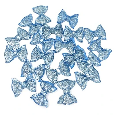 Image of Wedding Touches 20x Blue 25mm Glitter Resin Bow Shabby Chic Flatbacks Craft Cardmaking Embellishments