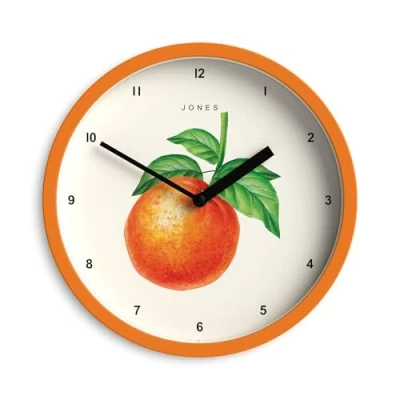 Image of Jones Clocks® Fruit Clock Round Small Kitchen Office Modern Design Designer Colourful Case Art Wall (Orange)