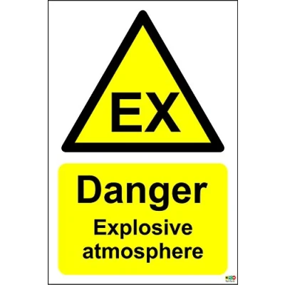 Image of Warning Danger explosive atmosphere safety sign Self adhesive sticker 200mm x 150mm