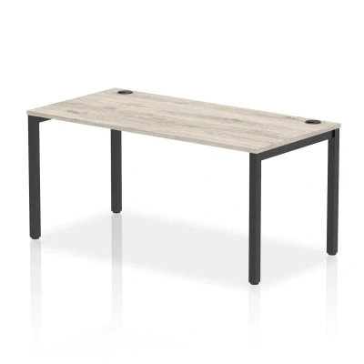 Image of Impulse Bench Single Row 1600 Black Frame Office Desk Grey Oak
