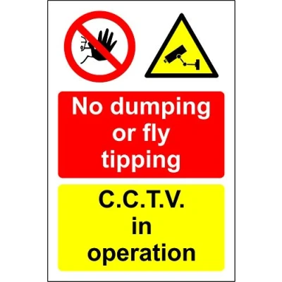 Image of No dumping or fly tipping CCTV in operation Safety sign 1.2mm Rigid plastic 300mm x 200mm