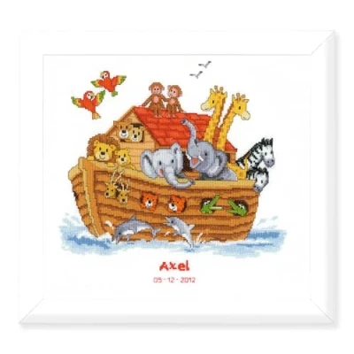 Image of Vervaco Birth Record Noah&#039;s Ark Counted Cross Stitch Kit, Multi Colour
