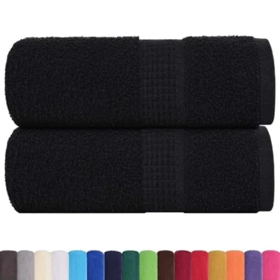 Image of vidaXL Guest Towels 2 pcs Black 30x50 cm 360 gsm 100% Cotton