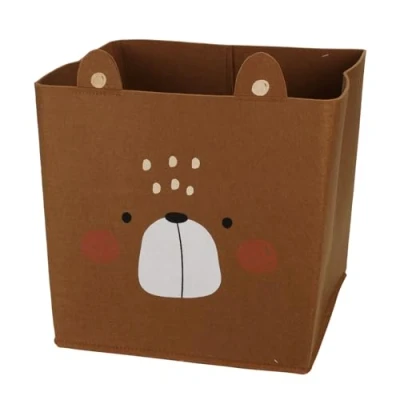 Image of Carousel Home Forest Friends Toy Storage Basket Box Childrens Woodland Animal Foldable Square Fabric Cube For Kids Brown Bear
