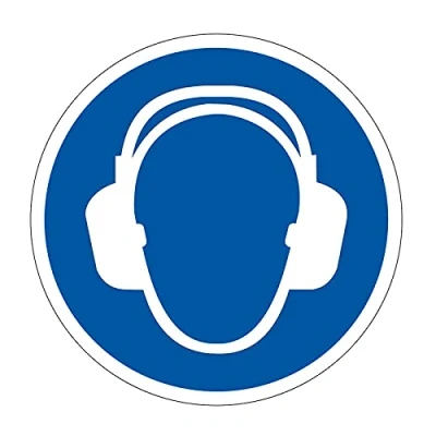 Image of Wear Ear Defenders Floor Sticker Safety Sign, Hard Wearing Non Slip/Abrasive Lamination, R9 Grade For Slip Resistance, High Strength Adhesive Backing, 400mm Diameter