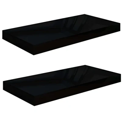Image of vidaXL Floating Wall Shelves 2 pcs High Gloss Black 50x23x3.8 cm MDF