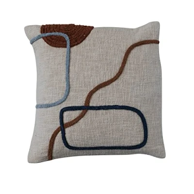 Image of Bloomingville Abstract Print Cotton Slub Throw, Multicolor Pillow Cover, Multi Colored