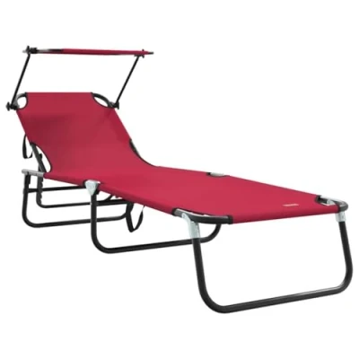 Image of vidaXL Folding Sun Lounger with Canopy Red 600D Oxford Fabric
