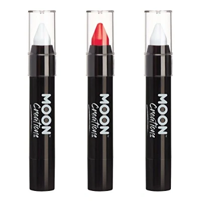 Image of Face Paint Stick Body Crayon by Moon Creations England Flag White Red Set Euro 2024 3.2g For Kids, Adults, Fancy Dress, Festivals, Halloween