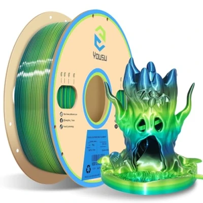 Image of YOUSU Silk Shiny Fast Color Gradient Change Multicolored 3D Printer Rainbow PLA Filament 1.75mm Printing Material 1kg 2.2lbs Spool, Widely Compatible for FDM