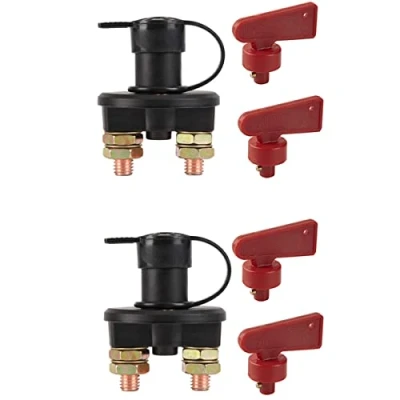 Image of Battery Disconnect Switch, 12V 24V Isolator Cut Off Power Kill Master Switch for Marine Car Boat RV ATV Vehicles with Key and Cover(2PCS)