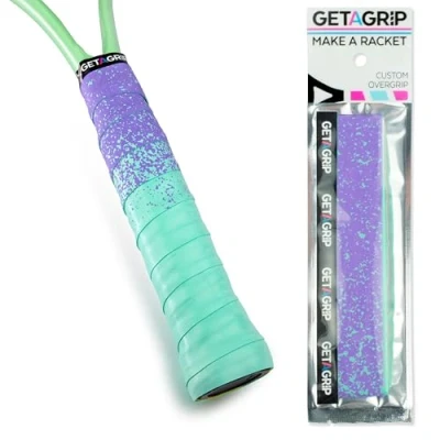 Image of Get A Grip Custom Tennis Racket Tape Anti Slip/Quick Drying Overgrips Precut Badminton with Finishing Squash Tapes (Paint The Lines (Purple + Mint), 1)