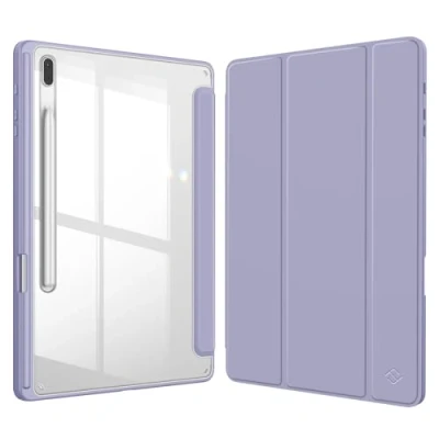 Image of FINTIE Hybrid Slim Case for Samsung Galaxy Tab S8 Plus / S8+ 2022/S7 FE 2021/S7 2020 12.4 Inch with S Pen Holder, Shockproof Cover Clear Transparent Back Shell, Auto Wake/Sleep, Puple