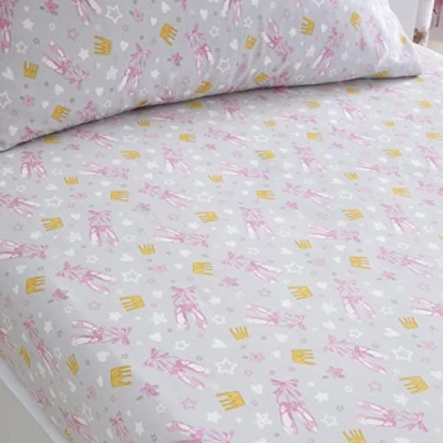Image of Bedlam Pink Ballet Single Fitted Sheet (190 x 90 25cm) Bed Hearts &amp; Crown Bedding Girls in Ballerina Themed Matching Duvet Cover Available