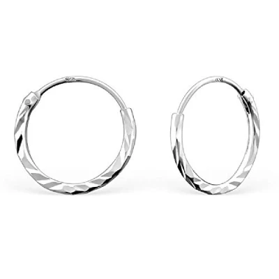 Image of The Goldmine Very Small 12mm Hinged Diamond Cut Sleeper Earrings 925 Sterling Silver