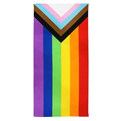 Image of COUNTRY CLUB Progress Pride Flag LGBTQ+ Rainbow Large Microfibre Beach &amp; Bath Towel Lightweight Sports Travel Gym Summer